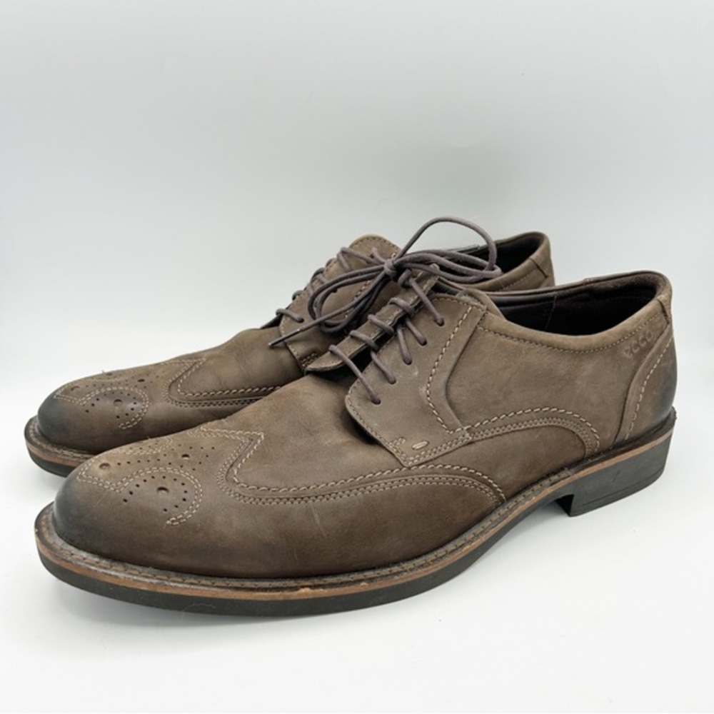 Ecco Men’s Wingtip Oxfords Dark Brown Leather Lace Up Size 46 EU